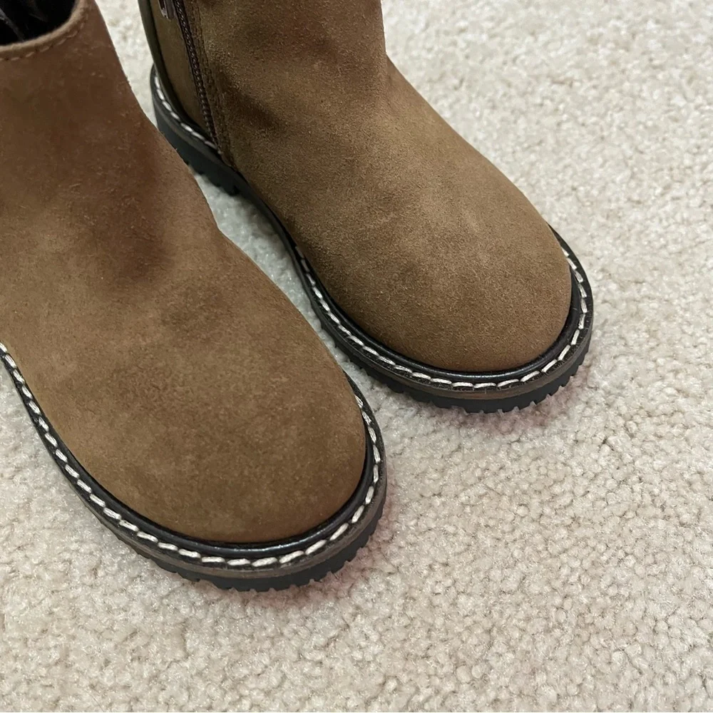 Zara Brown Suede Chunky Side Zipper Unisex Boots NWOT